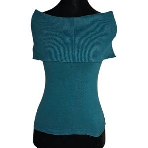 Vintage Express Teal Off-the-Shoulder Cotton Cashmere Knit Top - XS
